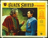 4c073 BLACK SHIELD OF FALWORTH movie lobby card #7 '54 great image of knight Tony Curtis & king!