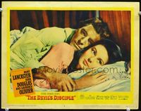 4c155 DEVIL'S DISCIPLE movie lobby card #8 '59 close-up of Burt Lancaster in bed with Janette Scott!