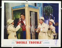 4c169 DOUBLE TROUBLE lobby card #4 '67 Elvis Presley in phone booth followed by three detectives!