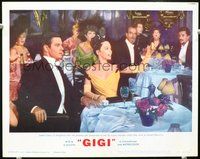 4c223 GIGI R66 movie lobby card #5 R66 great image of Leslie Caron & Louis Jourdan at dinner!