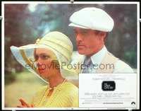4c252 GREAT GATSBY movie lobby card #4 '74 close-up of Robert Redford & Mia Farrow!