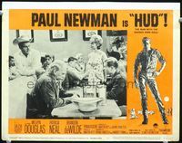 4c330 HUD movie lobby card #5 '63 cool image of Paul Newman, Melvyn Douglas in restaurant!