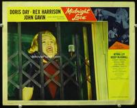4c493 MIDNIGHT LACE movie lobby card #8 '60 wild image of Doris Day trapped in elevator!