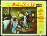 4c500 MISTER CORY movie lobby card #3 '57 great image of Tony Curtis holding Kathryn Grant!