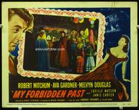 4c517 MY FORBIDDEN PAST lobby card #6 '51 Robert Mitchum, sexy Ava Gardner, cool festival scene!