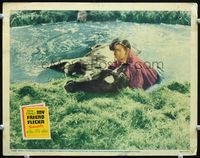4c518 MY FRIEND FLICKA LC '43 best image of Roddy McDowall with beloved horse laying in water!