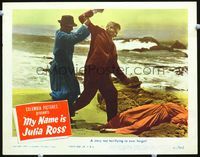 4c520 MY NAME IS JULIA ROSS LC '45 image of crazy man attacking woman on beach, cool film noir!