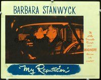 4c521 MY REPUTATION movie lobby card '46 close-up of Barbara Stanwyck in car w/ George Brent!