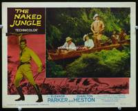 4c528 NAKED JUNGLE movie lobby card #4 R60 Charlton Heston deep in the Amazon, Eleanor Parker!