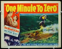 4c558 ONE MINUTE TO ZERO lobby card #4 '52 Robert Mitchum, Howard Hughes, cool carpet bombing image!