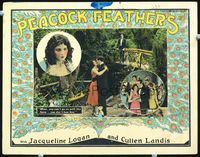 4c585 PEACOCK FEATHERS movie lobby card '25 close-up of sexy Jacqueline Logan, Cullen Landis!