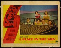 4c601 PLACE IN THE SUN LC #7 '51 cool image of Montgomery Clift & Eilizabeth Taylor in racing boat!