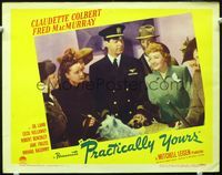 4c609 PRACTICALLY YOURS LC #2 '44 officer Fred MacMurray with pretty Claudette Colbert & cute dog!