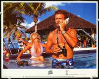 4c616 PRIVATE RESORT movie lobby card #7 '85 Hector Elizondo on phone in pool w/sexy woman!