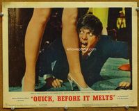 4c630 QUICK, BEFORE IT MELTS movie lobby card #2 '65 wacky image of Robert Morse & sexy legs!