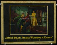 4c646 REBEL WITHOUT A CAUSE LC #2 '55 bad teen James Dean grabs dad Backus as scared mom watches!