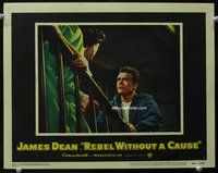 4c648 REBEL WITHOUT A CAUSE LC #7 '55 great close up of James Dean on stairs glaring at his mother!