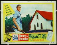 4c657 RETURN TO PARADISE movie lobby card #2 '53 Gary Cooper in front of church with gun!