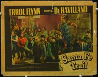 4c691 SANTA FE TRAIL lobby card '40 Raymond Massey as John Brown on ladder in front of followers!