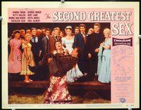 4c698 SECOND GREATEST SEX lobby card #3 '55 wacky image of girl carrying man in musical number!