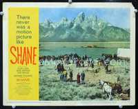 4c720 SHANE lobby card #6 R59 all the homesteaders gather for Stonewall Jackson Torrey's funeral!