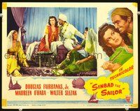 4c739 SINBAD THE SAILOR LC #7 '46 close up of Douglas Fairbanks Jr. in harem with Maureen O'Hara!