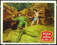 4c763 SONG OF INDIA movie lobby card #5 '49 great image of Sabu in dramatic fight!