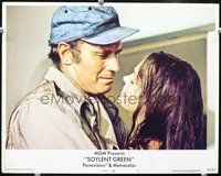 4c771 SOYLENT GREEN movie lobby card #5 '73 close-up of Charlton Heston & Leigh Taylor Young!