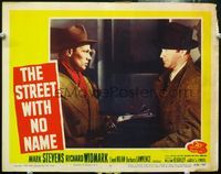 4c795 STREET WITH NO NAME LC #7 R54 Richard Widmark shines flashlight at Mark Stevens, film noir!