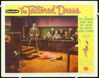 4c813 TATTERED DRESS lobby card #3 '57 Jeff Chandler, sexy Jeanne Crain passed out in courtroom!