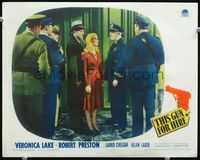 4c848 THIS GUN FOR HIRE lobby card '42 Robert Preston & sexy Veronica Lake questioned by police!
