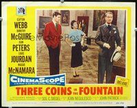 4c002 3 COINS IN THE FOUNTAIN movie lobby card #7 '54 Clifton Webb, Louis Jourdan, Maggie McNamara!