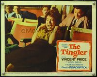 4c866 TINGLER lobby card #7 '59 shocked audience members watch Judith Evelyn writhing in agony!