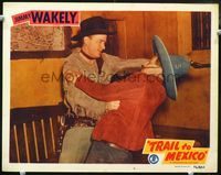 4c878 TRAIL TO MEXICO lobby card #6 '46 cool action image of cowboy Jimmy Wakely wrestling w/bandit!