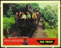 4c879 TRAIN movie lobby card #3 '65 wild image of WWII German soldiers searching train!