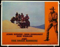 4c880 TRAIN ROBBERS movie lobby card #8 '73 great border art of big John Wayne w/Winchester rifle!