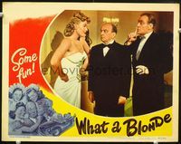 4c955 WHAT A BLONDE movie lobby card '45 great border art of Leon Errol with too many gals!