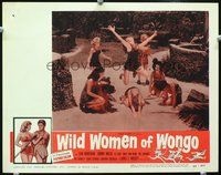 4c975 WILD WOMEN OF WONGO movie lobby card '58 great image of wacky dancing cave babes!