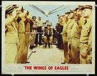 4c977 WINGS OF EAGLES movie lobby card #5 '57 John Wayne saluted as he is transferred to destroyer!