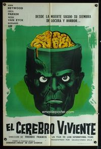4e008 BRAIN Argentinean poster '64 really wild different art of monster with exposed living brain!