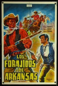 4e013 CONQUERORS OF ARKANSAS Argentinean poster '64 artwork of Brad Harris & cowboys with guns!