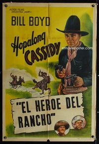 4e037 HOPALONG CASSIDY Argentinean movie poster '40s cool art of William Boyd pointing two guns!
