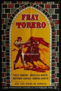 4e033 FRAY TORERO Argentinean poster '66 cool artwork of Spanish bullfighter in arena with bull!