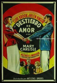 4e046 LOVE IN EXILE Argentinean poster '36 romantic deco artwork of Clive Brook & Helen Vinson!