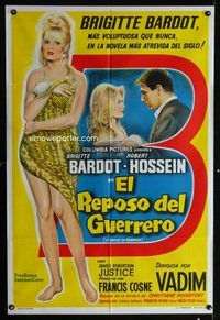 4e047 LOVE ON A PILLOW Argentinean '64 full-length sexy Brigitte Bardot covered only in blanket!