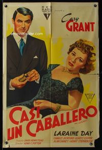 4e061 MR. LUCKY Argentinean poster '43 art of Cary Grant with stack of gambling chips & Laraine Day!