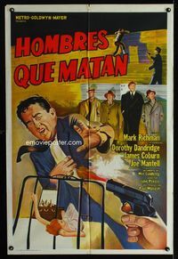 4e062 MURDER MEN Argentinean movie poster '61 different art of man being shot & criminal line up!