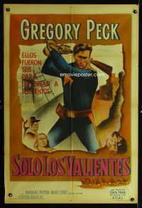 4e069 ONLY THE VALIANT Argentinean poster '51 artwork of Gregory Peck swinging rifle, Barbara Payton