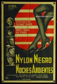 4e078 SCHWARZE NYLONS HEIBE NACHTE Argentinean movie poster '58 Peter Van Eyck, white slavery!