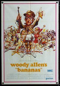 4d329 BANANAS Australian one-sheet movie poster '71 Woody Allen, great wacky Jack Davis art!